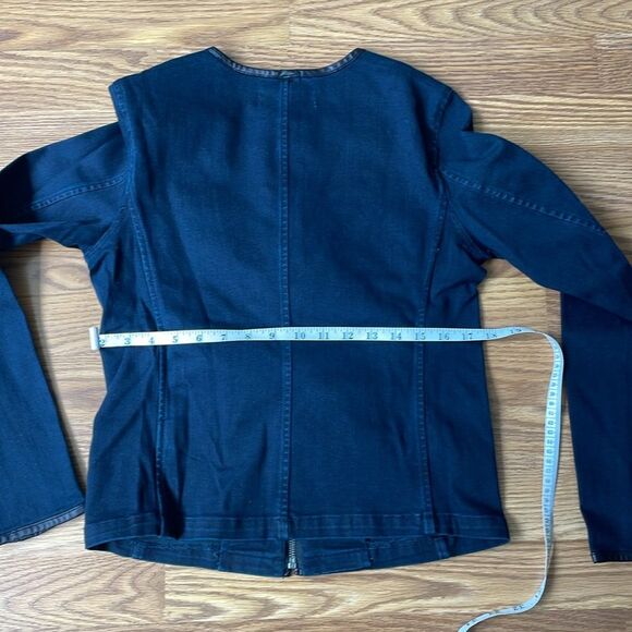 Ralph Lauren LRL Full Zip Denim Jacket Sz 4 Dark Wash Blue Leather Trim NWOT - Picture 7 of 11